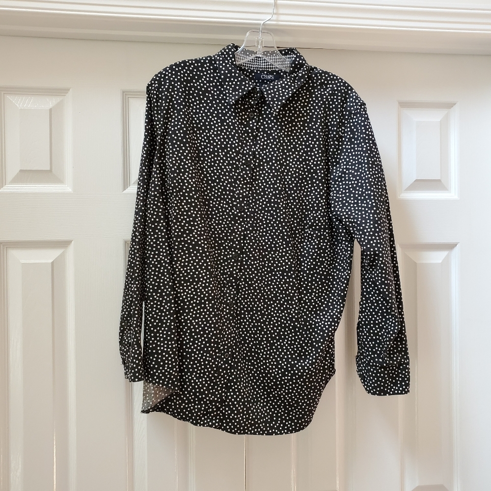 Chaps No Iron Black White Polka Dot Shirt 1X